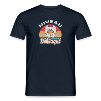Anniversaire Gamer 40 ans - T-shirt homme - marine - Devant - AI Model Male 178 light (178cm)