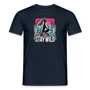 Stay Wild Silhouette mit Blumen - Männer T-Shirt - Navy - Vorne - AI Model Male 178 light (178cm)