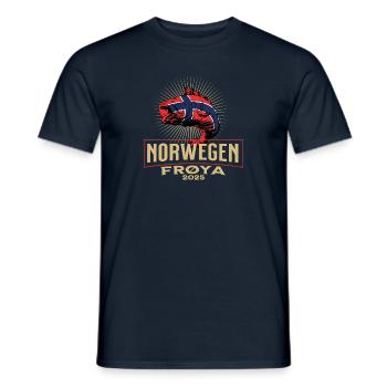 Norwegen Frøya 2025 Fischmotiv - Männer T-Shirt - Navy - Vorne - AI Model Male 178 light (178cm)
