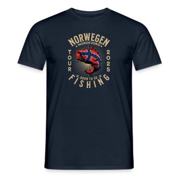 Excursion de pêche dans le Nordfjord de Norvège 2025 (Garantie du prix le plus bas) - T-shirt homme - marine - Devant - AI Model Male 178 light (178cm)