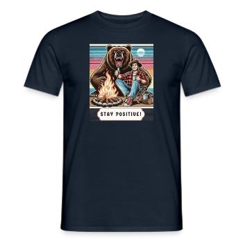 Stay Positive Funny Camping Bear Retro Design - Men's T-Shirt - navy - Front - AI Model Male 178 light (178cm)