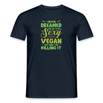 Vegan Tierschutz Lustig Spruch Veganer Vegetarier - Männer T-Shirt - Navy - Vorne - AI Model Male 178 light (178cm)