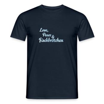 Love, Peace et petits pains de poisson - T-shirt homme - marine - Devant - AI Model Male 178 light (178cm)