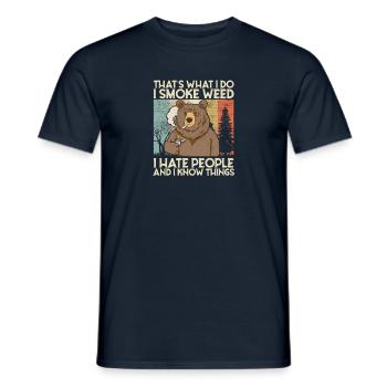 Je fume de l'herbe Je déteste les gens Cannabis 420 Joint Bear - T-shirt homme - marine - Devant - AI Model Male 178 light (178cm)