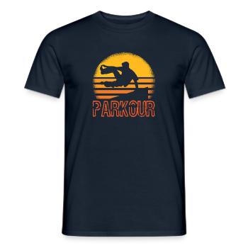 Parkourläufer Race Running Jumping Freilaufender - Männer T-Shirt - Navy - Vorne - AI Model Male 178 light (178cm)