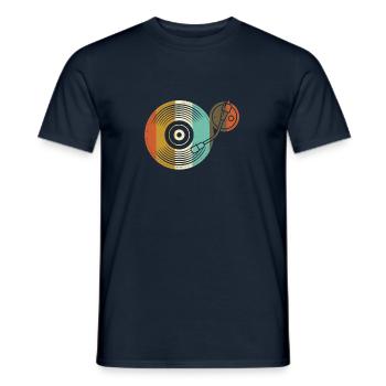 Scarf Plate Vinyl - Retro Turntable - DJ - Men's T-Shirt - navy - Front - AI Model Male 178 light (178cm)