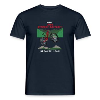 Mountain Bike Bike, Why do I ride without battery? - Men's T-Shirt - navy - Front - AI Model Male 178 light (178cm)