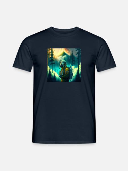 Cooler Feuerwehrmensch vor brennendem Hintergrund - Männer T-Shirt - Navy