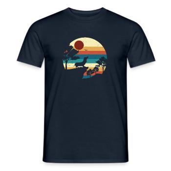 Dackel Hund Geschenk Lustiger Saussage Dog Retro - Männer T-Shirt - Navy - Vorne - AI Model Male 178 light (178cm)