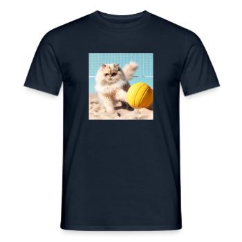 Persian cat Negan plays beach volleyball - Men's T-Shirt - navy - Front - AI Model Male 178 light (178cm)