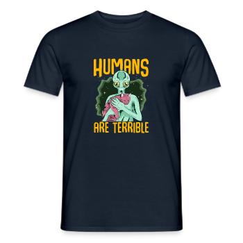 Alien astronauts UFO cats, fan gift - Men's T-Shirt - navy - Front - AI Model Male 178 light (178cm)