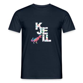 KJELL - Beautiful boy name with cute dinosaurs - Men's T-Shirt - navy - Front - AI Model Male 178 light (178cm)