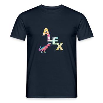 ALEX - Beautiful boy name with cute dinosaurs - Men's T-Shirt - navy - Front - AI Model Male 178 light (178cm)