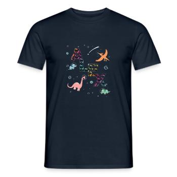 ALEX - Beautiful boy name with cute dinosaurs - Men's T-Shirt - navy - Front - AI Model Male 178 light (178cm)