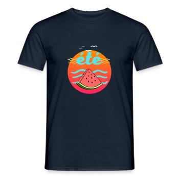 plage vacances à la mer été cercle pastèque soleil - T-shirt homme - marine - Devant - AI Model Male 178 light (178cm)