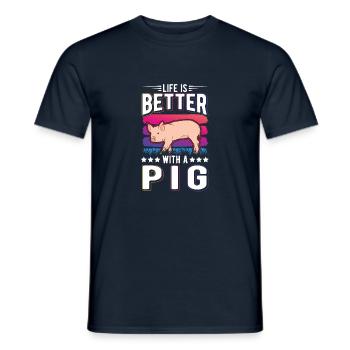 Life is better with a Pig pigs - Men's T-Shirt - navy - Front - AI Model Male 178 light (178cm)