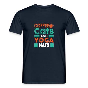 Lustige Kaffeekatzen und Yogamatten - Liebhaberkatzen - Männer T-Shirt - Navy - Vorne - AI Model Male 178 light (178cm)