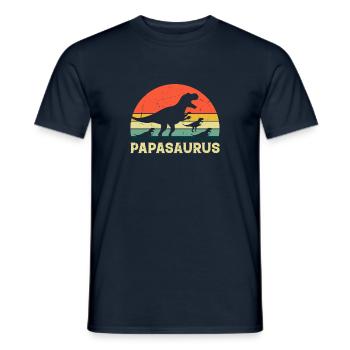 Papa Dino Papasaurus with three Kids - Dinosaur Pa - Männer T-Shirt - Navy - Vorne - AI Model Male 178 light (178cm)