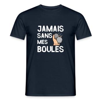 t-shirt drole petanque jamais sans mes boules - T-shirt homme - marine - Devant - AI Model Male 178 light (178cm)