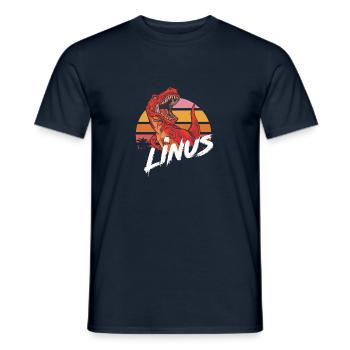 LINUS - Beau prénom de garçon avec T-REX Dino - T-shirt homme - marine - Devant - AI Model Male 178 light (178cm)