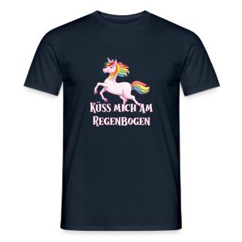 Lustiges Einhorn mit Spruch; Küss mich am ... - Männer T-Shirt - Navy - Vorne - AI Model Male 178 light (178cm)