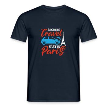 LES SECRETS VOYAGENT VITE À PARIS - T-shirt homme - marine - Devant - AI Model Male 178 light (178cm)