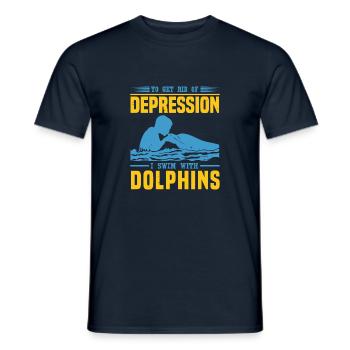 DEPRESSION ICH SCHWIMME MIT DELFINEN - Männer T-Shirt - Navy - Vorne - AI Model Male 178 light (178cm)
