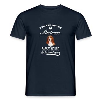 Beware of the mistress, harmless Basset Hound - Men's T-Shirt - navy - Front - AI Model Male 178 light (178cm)
