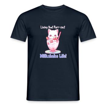 Living That Purr-fect Milkshake Life - Happy Cat - Men's T-Shirt - navy - Front - AI Model Male 178 light (178cm)