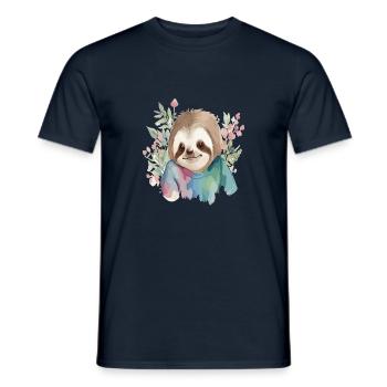 Paresseux à l’aquarelle - T-shirt homme - marine - Devant - AI Model Male 178 light (178cm)