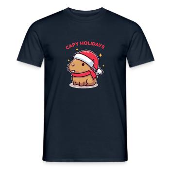 Capy Holidays Cute Xmas Capybara with Santa Hat - Men's T-Shirt - navy - Front - AI Model Male 178 light (178cm)