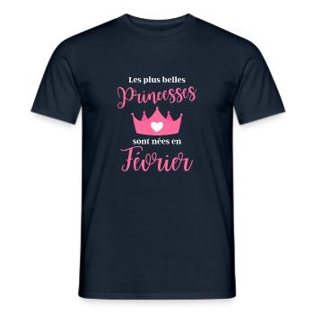 Les plus bellas princess sont nees en fevrier - T-shirt homme - marine - Devant - AI Model Male 178 light (178cm)