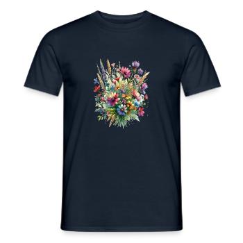 Watercolor painting of a bouquet of wildflowers - Men's T-Shirt - navy - Front - AI Model Male 178 light (178cm)