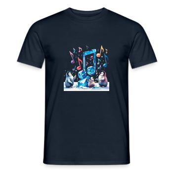 Pingouins jouant avec des notes en forme de glace - T-shirt homme - marine - Devant - AI Model Male 178 light (178cm)