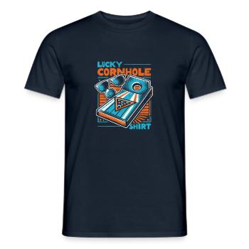 Funny Lucky Cornhole Shirt - For Cornhole Fan - Men's T-Shirt - navy - Front - AI Model Male 178 light (178cm)