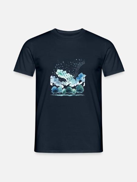 Vogelschwarm formt Musiknoten am Himmel - Männer T-Shirt - Navy