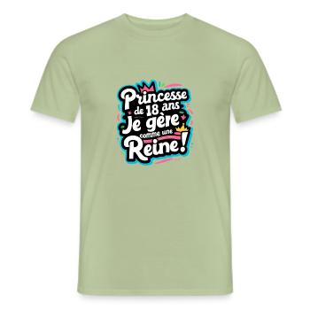 Jeune Princesse de 18 ans - Maîtrise Royale - T-shirt homme - vert sauge - Devant - AI Model Male 178 light (178cm)