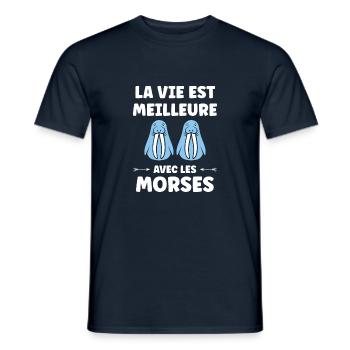 Animal humour Morse - T-shirt homme - marine - Devant - AI Model Male 178 light (178cm)