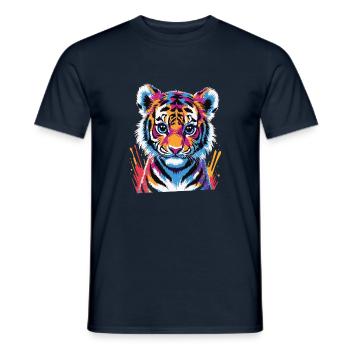 Colorful Tiger Cub – Pop Art Animal Motif - Men's T-Shirt - navy - Front - AI Model Male 178 light (178cm)