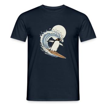 Pinguin Surfen Welle Ozean Illustration - Männer T-Shirt - Navy - Vorne - AI Model Male 178 light (178cm)