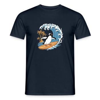 pingouin surf vague plage palmiers été - T-shirt homme - marine - Devant - AI Model Male 178 light (178cm)