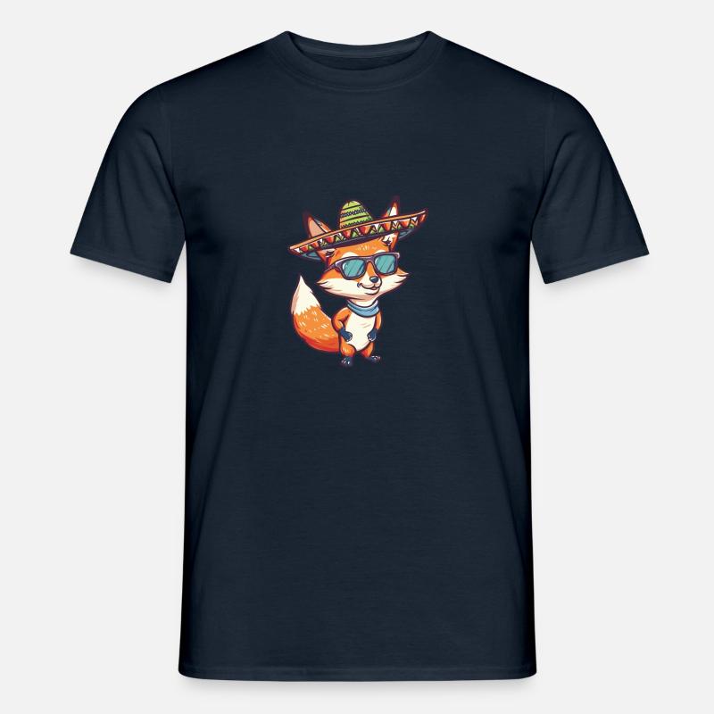 Fuchs Comic Lustig Sombrero - Männer T-Shirt - Navy