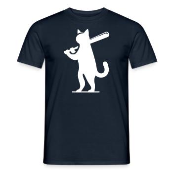Minimalistische Katzen-Baseballspieler Silhouette - Männer T-Shirt - Navy - Vorne - AI Model Male 178 light (178cm)