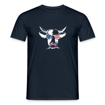 America cow with sunglasses July 4 US Farm com - Men's T-Shirt - navy - Front - AI Model Male 178 light (178cm)