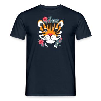 Tiger head with flowers - Men's T-Shirt - navy - Front - AI Model Male 178 light (178cm)