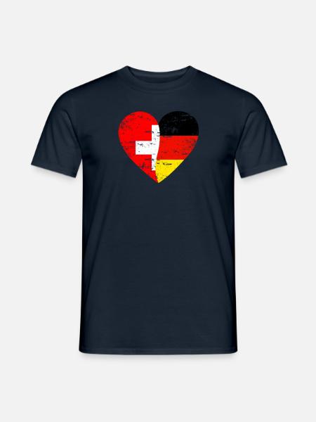 Flaggenherz Schweiz Deutschland Flagge - Männer T-Shirt - Navy