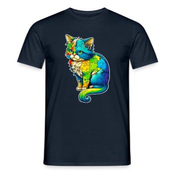 Soutien sensibilisation à l'autisme chat coloré - T-shirt homme - marine - Devant - AI Model Male 178 light (178cm)