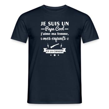Papa cool j'aime ma femme, mes enfants, chasse - T-shirt homme - marine - Devant - AI Model Male 178 light (178cm)
