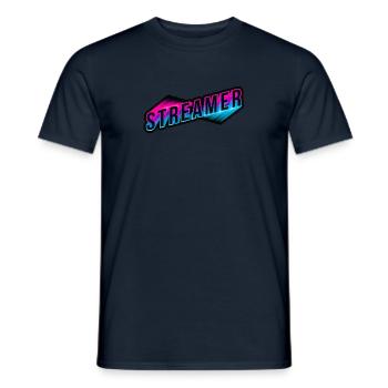 Streamer 3D Neon Schriftzug - Männer T-Shirt - Navy - Vorne - AI Model Male 178 light (178cm)
