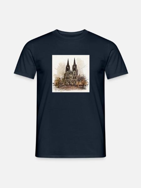 kölner dom,dom,koeln,zeichnung,sketch - Männer T-Shirt - Navy
